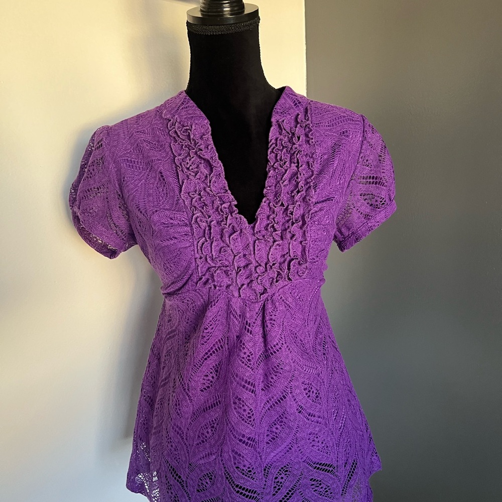 HeartSoul Purple Ruched Ruffled Blouse